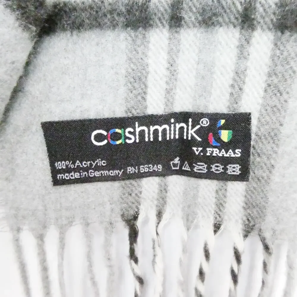 V.Fraas Cashmink Scarf Gray Plaid Check Soft Brushed Long Rectangle Fringe